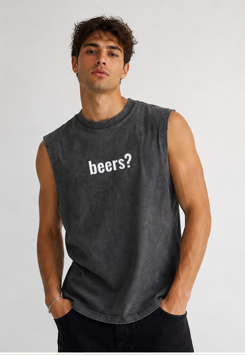 beers? Sleeveless worn by model on plain background