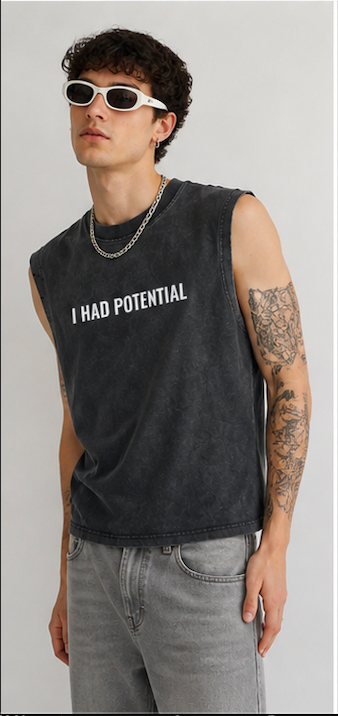 I Had Potential Sleeveless worn by model on plain background